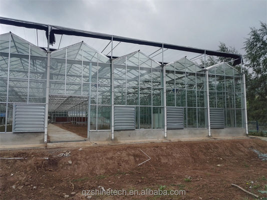 Serre agricole recouverte de verre avec dessin d'installation
